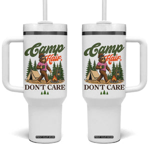 Vintage Funny Girly Bigfoot Camper Tumbler With Handle Camp Hair Don't Care Sasquatch Camping Outdoor Adventure