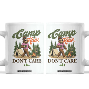 Vintage Funny Girly Bigfoot Camper Coffee Mug Camp Hair Don't Care Sasquatch Camping Outdoor Adventure