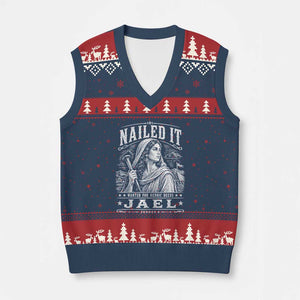 Nailed It Jael Judges 4 Old Testament V-Neck Knit Sweater Vest Funny Biblical Woodcut Christian Faith