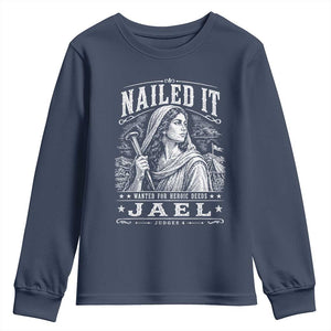 Nailed It Jael Judges 4 Old Testament Youth Sweatshirt Funny Biblical Woodcut Christian Faith