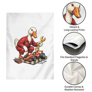 Funny Duck Mechanic Race Car Pit Crew Garden Flag Motorsports Enthusiast Auto Repair