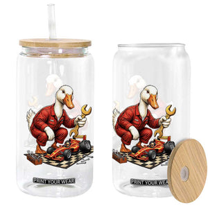 Funny Duck Mechanic Race Car Pit Crew Glass Can Motorsports Enthusiast Auto Repair