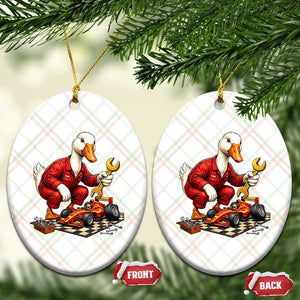 Funny Duck Mechanic Race Car Pit Crew Ceramic Ornament Motorsports Enthusiast Auto Repair