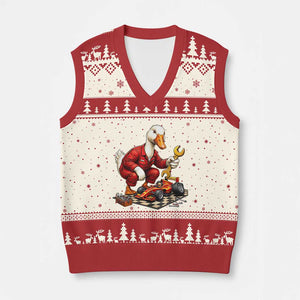 Funny Duck Mechanic Race Car Pit Crew V-Neck Knit Sweater Vest Motorsports Enthusiast Auto Repair