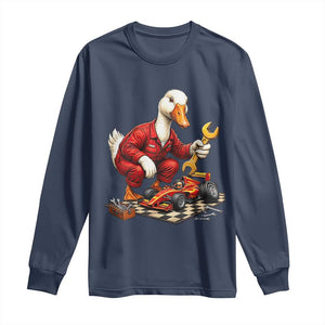 Funny Duck Mechanic Race Car Pit Crew Long Sleeve Shirt Motorsports Enthusiast Auto Repair