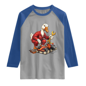 Funny Duck Mechanic Race Car Pit Crew Raglan Shirt Motorsports Enthusiast Auto Repair