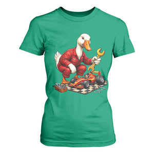 Funny Duck Mechanic Race Car Pit Crew T Shirt For Women Motorsports Enthusiast Auto Repair