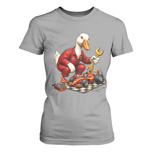 Funny Duck Mechanic Race Car Pit Crew T Shirt For Women Motorsports Enthusiast Auto Repair