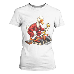 Funny Duck Mechanic Race Car Pit Crew T Shirt For Women Motorsports Enthusiast Auto Repair