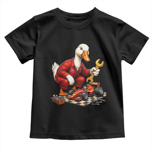 Funny Duck Mechanic Race Car Pit Crew Toddler T Shirt Motorsports Enthusiast Auto Repair