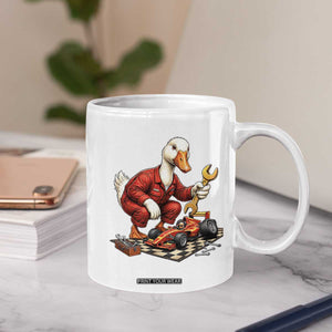 Funny Duck Mechanic Race Car Pit Crew Coffee Mug Motorsports Enthusiast Auto Repair