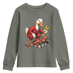 Funny Duck Mechanic Race Car Pit Crew Youth Sweatshirt Motorsports Enthusiast Auto Repair