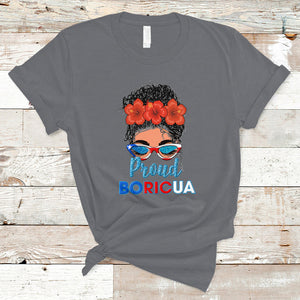 Proud Boricua Puerto Rico Flag Messy Bun Puerto Rican Women T Shirt TS02 Charcoal Printyourwear