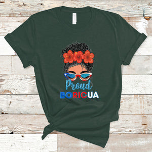 Proud Boricua Puerto Rico Flag Messy Bun Puerto Rican Women T Shirt TS02 Dark Forest Green Printyourwear