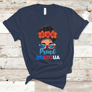 Proud Boricua Puerto Rico Flag Messy Bun Puerto Rican Women T Shirt TS02 Navy Printyourwear