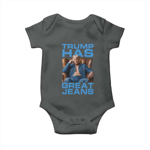 Funny Trump Has Great Jeans Baby Onesie Parody Denim Outfit Graphic TS02 Dark Heather Print Your Wear