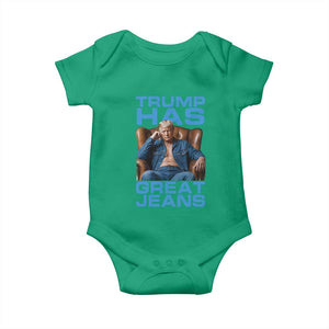 Funny Trump Has Great Jeans Baby Onesie Parody Denim Outfit Graphic TS02 Irish Green Print Your Wear