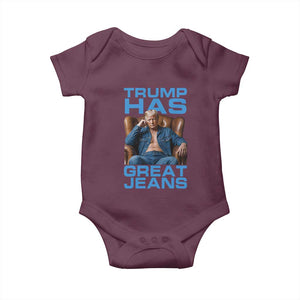 Funny Trump Has Great Jeans Baby Onesie Parody Denim Outfit Graphic TS02 Maroon Print Your Wear
