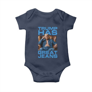 Funny Trump Has Great Jeans Baby Onesie Parody Denim Outfit Graphic TS02 Navy Print Your Wear