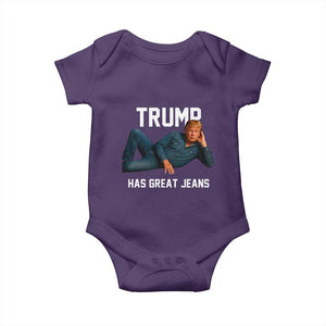 Funny Trump Has Great Jeans Baby Onesie Model Posing Parody Denim TS02 Purple Print Your Wear