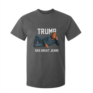 Funny Trump Has Great Jeans T Shirt For Kid Model Posing Parody Denim TS02 Dark Heather Print Your Wear