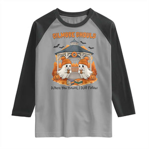Cute Gilmore Ghouls Halloween Ghost Raglan Shirt Cozy Fall Aesthetic with Pumpkin Spice and Books TS02 Sport Gray Black Print Your Wear