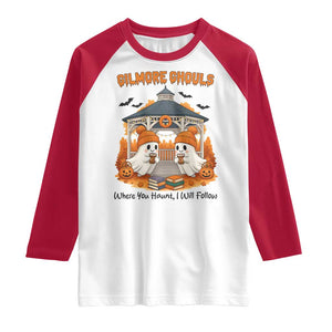 Cute Gilmore Ghouls Halloween Ghost Raglan Shirt Cozy Fall Aesthetic with Pumpkin Spice and Books TS02 White Red Print Your Wear