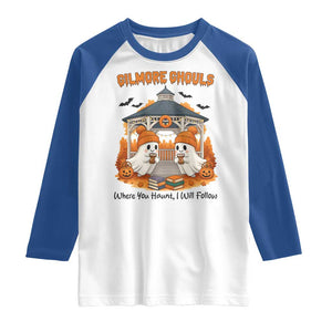 Cute Gilmore Ghouls Halloween Ghost Raglan Shirt Cozy Fall Aesthetic with Pumpkin Spice and Books TS02 White Royal Print Your Wear