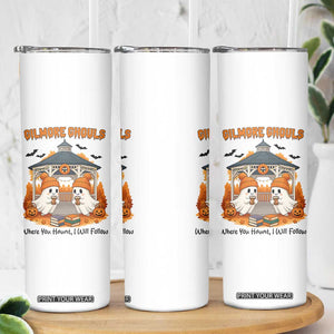 Cute Gilmore Ghouls Halloween Ghost Skinny Tumbler Cozy Fall Aesthetic with Pumpkin Spice and Books TS02 Print Your Wear