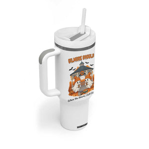 Cute Gilmore Ghouls Halloween Ghost Tumbler With Handle Cozy Fall Aesthetic with Pumpkin Spice and Books TS02 Print Your Wear