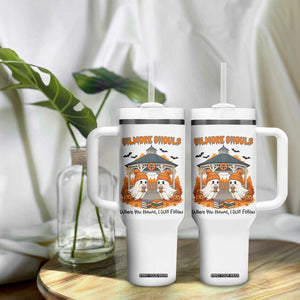 Cute Gilmore Ghouls Halloween Ghost Tumbler With Handle Cozy Fall Aesthetic with Pumpkin Spice and Books TS02 Print Your Wear