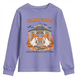 Cute Gilmore Ghouls Halloween Ghost Youth Sweatshirt Cozy Fall Aesthetic with Pumpkin Spice and Books TS02 Violet Print Your Wear