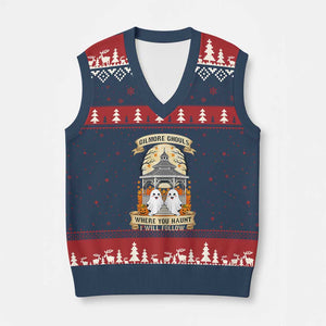 Gilmore Ghouls Halloween Ghost V-Neck Knit Sweater Vest Cute Couple Spooky Boo with Fall Gazebo TS02 Navy Red Print Your Wear
