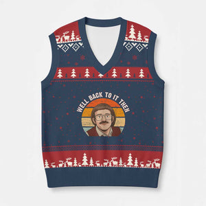 Retro Well Back To It Then V-Neck Knit Sweater Vest Funny Office Joke Vintage Mustache Guy Meme TS02 Navy Red Print Your Wear