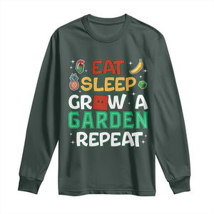 Eat Sleep Grow a Garden Repeat Long Sleeve Shirt Funny Gamer-Inspired Gardening Gift for Plant Lovers TS02 Dark Forest Green Print Your Wear