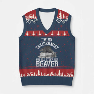 Funny Taxidermy Beaver V-Neck Knit Sweater Vest Im No Taxidermist But Ill Gladly Stuff Her Beaver Adult Humor Joke TS02 Navy Red Print Your Wear