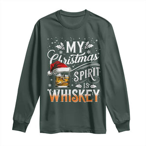 Funny My Christmas Spirit Is Whiskey Long Sleeve Shirt Holiday Drinking Festive Spirit TS02 Dark Forest Green Print Your Wear