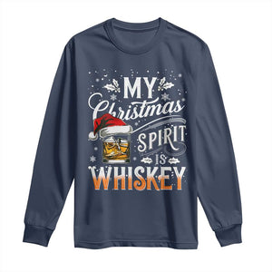Funny My Christmas Spirit Is Whiskey Long Sleeve Shirt Holiday Drinking Festive Spirit TS02 Navy Print Your Wear