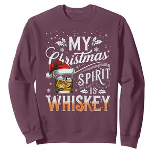 Funny My Christmas Spirit Is Whiskey Sweatshirt Holiday Drinking Festive Spirit TS02 Maroon Print Your Wear