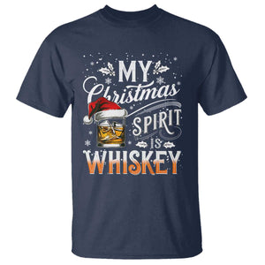 Funny My Christmas Spirit Is Whiskey T Shirt Holiday Drinking Festive Spirit TS02 Navy Print Your Wear