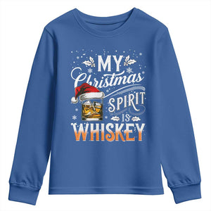 Funny My Christmas Spirit Is Whiskey Youth Sweatshirt Holiday Drinking Festive Spirit TS02 Royal Blue Print Your Wear