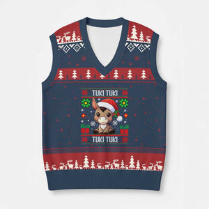 Latin American Xmas V-Neck Knit Sweater Vest Mi Burrito Mexican Donkey Latino Ugly Xmas TS02 Navy Red Print Your Wear