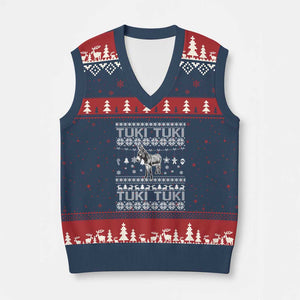 Latin American Xmas V-Neck Knit Sweater Vest Tuki Tuki Mi Burrito Latino Ugly Xmas TS02 Navy Red Print Your Wear
