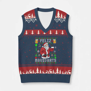 Xmas Dart Lover V-Neck Knit Sweater Vest Feliz Navidarts Santa Navidad Ugly Sweater TS02 Navy Red Print Your Wear