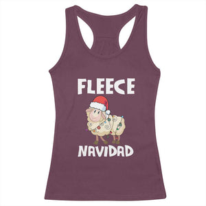 Funny Christmas Sheep Racerback Tank Top Fleece Navidad Feliz Spanish Merry Xmas TS02 Maroon Print Your Wear