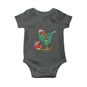 Bigfoot Christmas Tree Baby Onesie Xmas Lights Sasquatch Lovers TS02 Dark Heather Print Your Wear