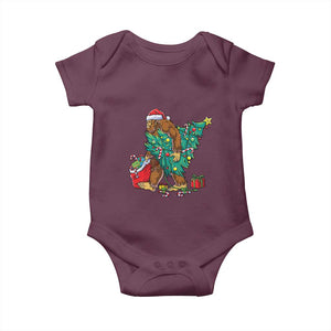 Bigfoot Christmas Tree Baby Onesie Xmas Lights Sasquatch Lovers TS02 Maroon Print Your Wear