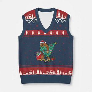 Bigfoot Xmas Tree V-Neck Knit Sweater Vest Xmas Lights Sasquatch Lovers TS02 Navy Red Print Your Wear