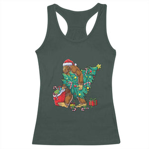 Bigfoot Christmas Tree Racerback Tank Top Xmas Lights Sasquatch Lovers TS02 Dark Forest Green Print Your Wear