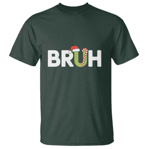 Funny Christmas Bruh T Shirt Candy Cane Santa Hat Festive Xmas Matching TS02 Dark Forest Green Print Your Wear